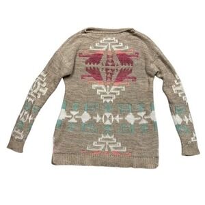Lauren Ralph Lauren Women's Aztec Geometric‎ Pattern Knit Sweater Beige Size S